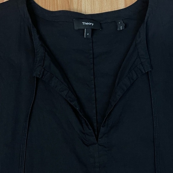 Theory Slit Front Linen Blend Shift Dress - Mini, Black - Size 4 - Picture 5 of 13